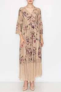 nwt ORIGAMI all LACE lined  BOHEMIAN WESTERN Maxi Dress SM-3XL gypsy shabby chic - Picture 1 of 6