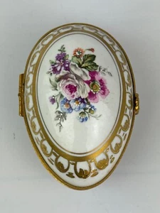 Limoges Dubarry Egg Shape Porcelain Trinket Box * Floral Bouquet * Roses - Picture 1 of 4