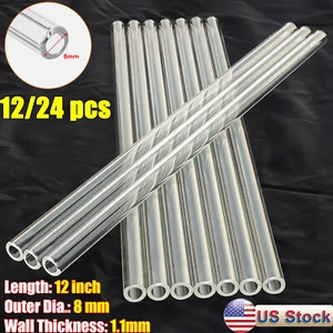 Tubos de soplado de vidrio transparente de borosilicato premium de 12/24 pulgadas OD 8 mm de grosor 1,1 mm - Imagen 1 de 10