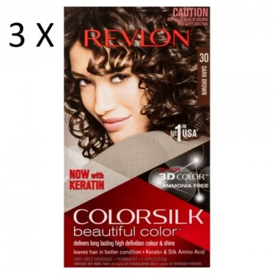 3 X REVLON COLORSILK HAIR COLOUR 30 DARK BROWN   3D COLOUR NO AMMONIA - Bild 1 von 3
