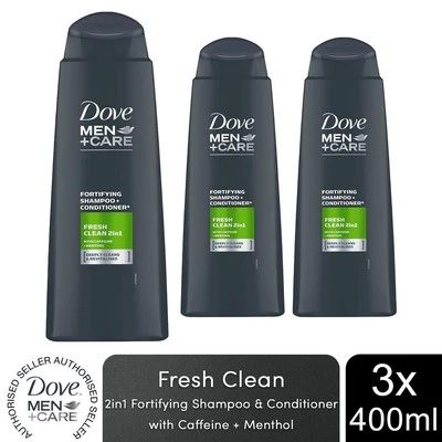 Champú y acondicionador fortificante Dove Men+Care 2 en 1, limpieza fresca, 3x400 ml