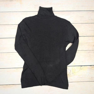 georgio VTG Black Silk Ribbed Knit Turtleneck Long Sleeve Top Classic Layering - Picture 1 of 7