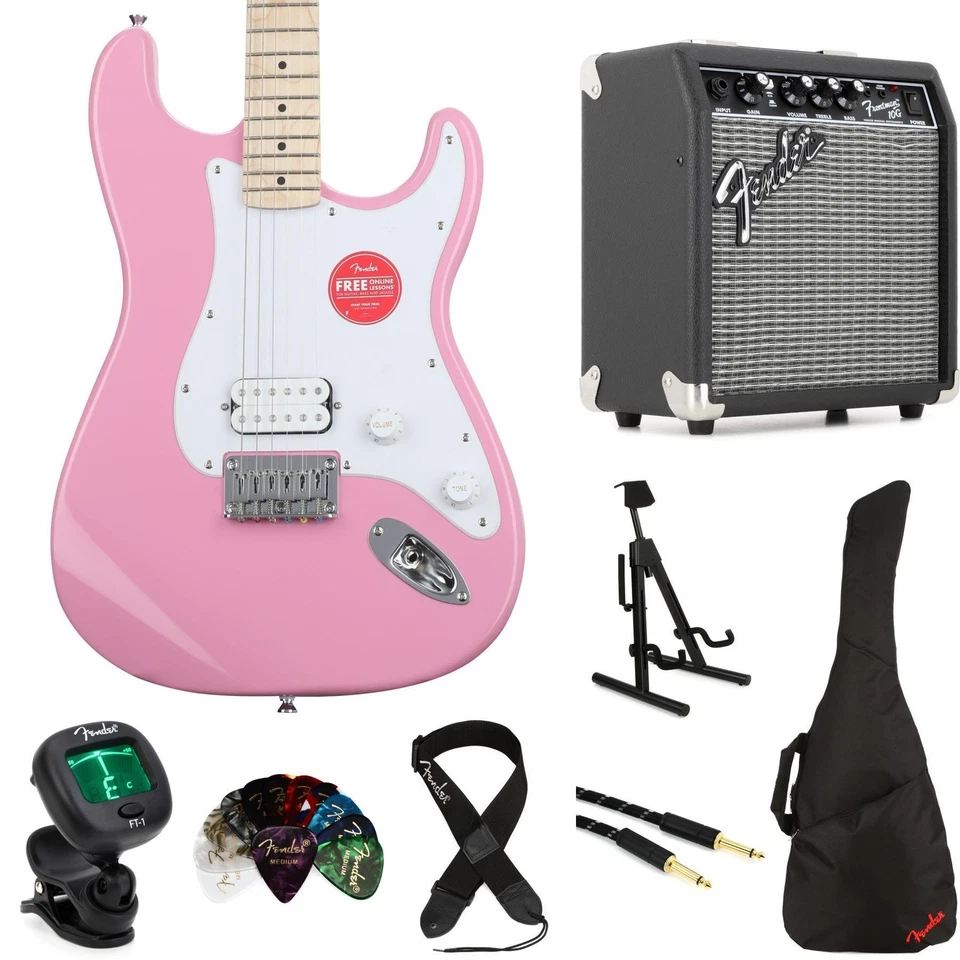 Squier Sonic Stratocaster HT Electric Guitar and Fender Amp Bundle - Flash Pink - Image 1 of 1