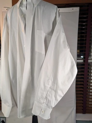 Van Heusen Shirt Dress Cream Reg Fit 17 34/35 Wrinkle Free Poplin Poly Cotton - Image 1 of 2