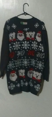 Vintage Christmas Sweater Large Teddy Bear Sequin Length Perfect With Leggiings  - Image 1 of 4