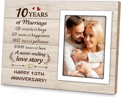 Regalos románticos de 10 años de aniversario para él ella, marco de fotos de boda de 10 años Fi Foto 1 de 4