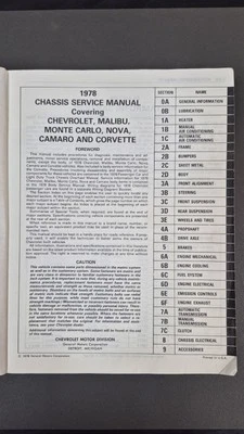 Chevrolet Shop Service Manual Corvette Camaro Malibu Nova Monte Carlo 1978 Foto 1 de 3