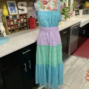 Marc New York Tiered Midi Dress Boho Floral Cotton Lined Medium Adj Straps New - Picture 1 of 15
