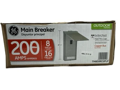 GE Outdoor Main Circuit Breaker Panel 8 Space 16 Circuit 200A TM820RCUFLP New - Image 1 of 4
