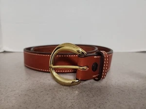 Vintage LL Bean Brown Leather Belt Mens 38 Solid Brass Buckle Made in USA - Picture 1 of 7
