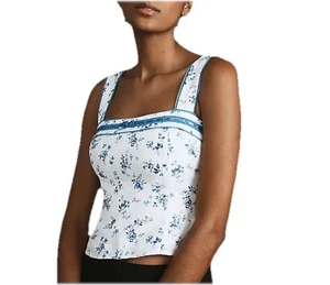Blusa Top Azul Floral Top Lino Reformation Eloise 10 Nueva con Etiquetas - Imagen 1 de 2