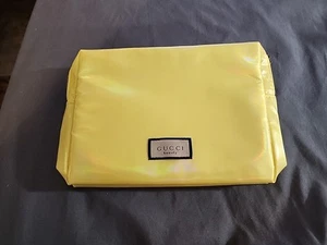 Gucci YELLOW Shimmer Zip Pouch/ Cosmetic /Makeup Bag L 9in H About 6 1/2in - Picture 1 of 8