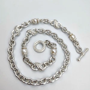 QVC Judith Ripka Sterling Silver 925 Pearl Toggle Clasp Chain Necklace 18" - Picture 1 of 14