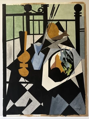 Mid Century Painting Modernist Abstract Expressionism Cubist Cubism Exhibited - Image 1 of 4