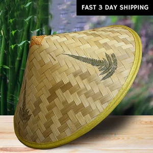 Bamboo Rattan Conical Hat Handmade Asian Sun Hat for Fishing Gardening & Costume - Picture 1 of 8