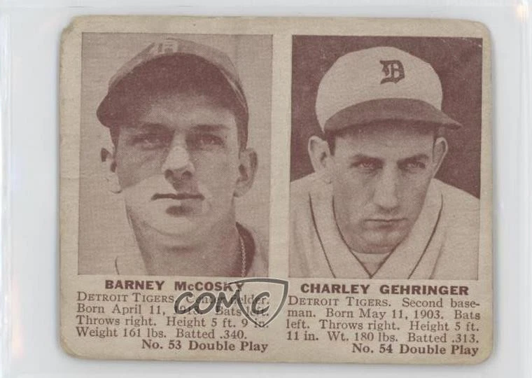 1941 Double Play R330 Barney McCosky Charlie Gehringer #53-54 Rookie RC HOF - Image 1 of 2