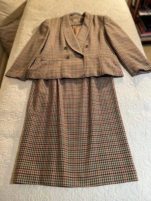 Womens Wool Suit Vintage Pendleton Size XL Skirt Jacket Brown Houndstooth Career - Image 1 of 4