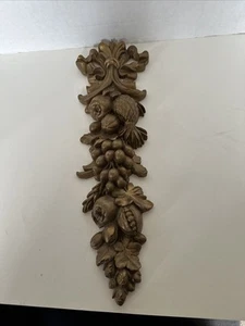 Vintage Ornate Wall Decor Syroco Fruits Leaves Bow Gold 23” Vertical Fall Autumn - Picture 1 of 14