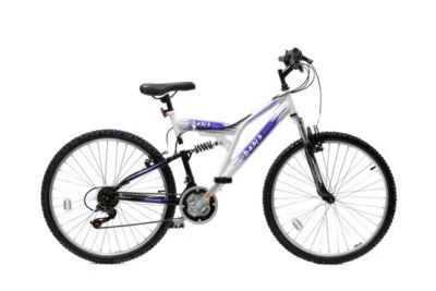 Basis 2 Bicycle Full Susp Mountain Bike 26" Wheel 18 Speed White Purple - Image 1 of 4