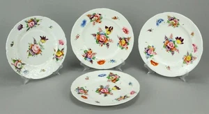 =Antique 18/19th c. Staffordshire Set of 4 Porcelain Plates Hand Painted Flowers - Picture 1 of 12