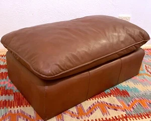 Beautiful Vintage Moran Brown / Tan Leather Footstool / Ottoman - Picture 1 of 10