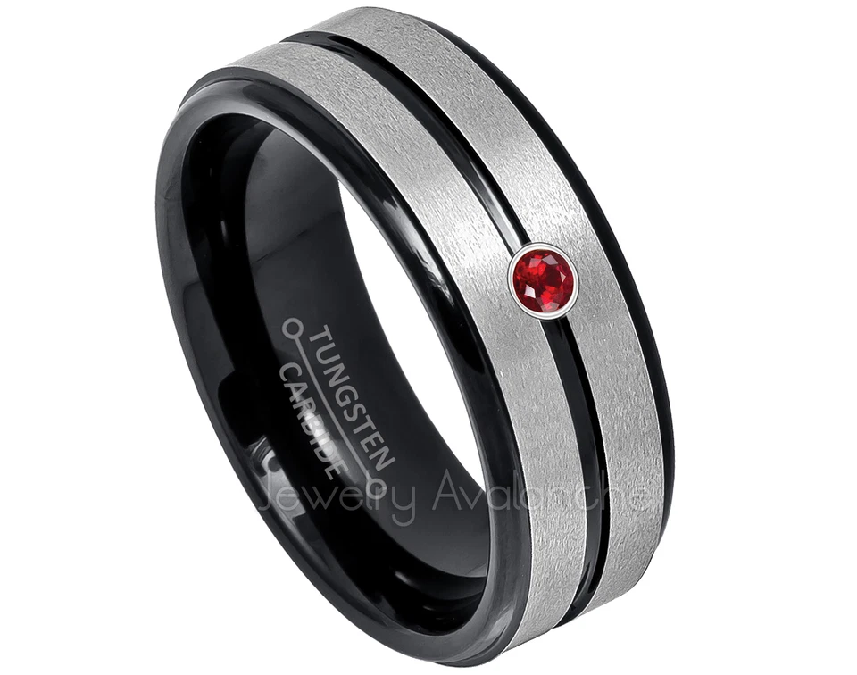 Anillo de tungsteno negro de 2 tonos de 8 mm 0,07 quilates anillo de rubí para hombre, anillo de piedra de nacimiento de julio #618 Foto 1 de 1