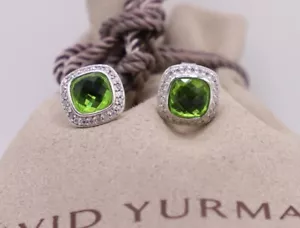 David Yurman Women's Sterling Silver 7mm Albion Stud Earrings Peridot & Diamonds - Picture 1 of 8