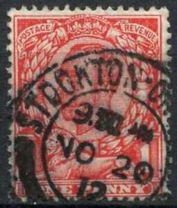 GB KGV 1912 SG#341a 1d Scarlet No Cross On Crown Used Cat £55 #D83080
