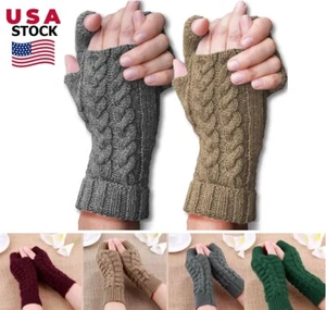 Winter Long Half Finger Fingerless Gloves Arm Hand Warmer Knitted Mittens Gift - Picture 1 of 18