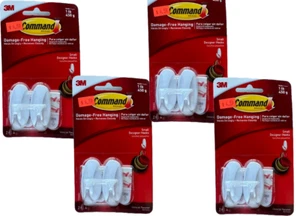 (4 Pack) 3M Command Small Designer Hooks-2 Hooks 4 Strips EACH Holds 1 lb White - Picture 1 of 1