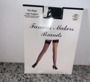 Famous Makers Thigh High Stockings Nylon Lace Top Vintage 8.5-11 black - Picture 1 of 4
