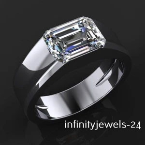 1.49CT Round Lab-Created Diamond Men's Engagement Wedding Ring 14K White Gold FN - Picture 1 of 6