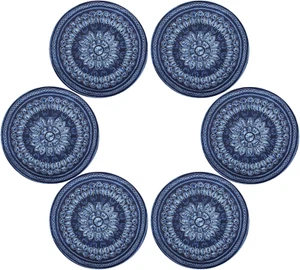 ALAZA Navy Blue round Placemats for Dining Table Placemat Set of 6 Table - Picture 1 of 12