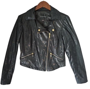 ROCK and REPUBLIC Crop Moto Jacket Zip Faux Leather Black Shimmer Size M - Picture 1 of 11