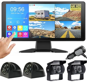 4K RV Truck Backup Camera System 10.36" Quad Split Touchscreen Monitor 1080P DVR - Picture 1 of 12