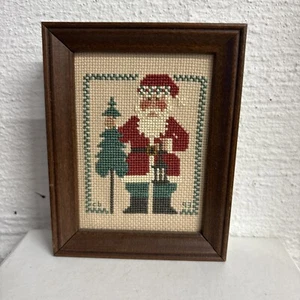 The Prairie Schooler Santa Cross Stitch Completed Piece Framed 5”x4” - Picture 1 of 9