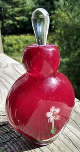 Botella de perfume floral de vidrio artístico con Dauber - brillo de cadmio - Imagen 1 de 10