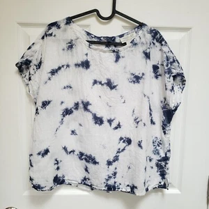 Blusa para mujer Rachel Zoe azul blanco tie dye lino manga corta botones espalda S - Imagen 1 de 5