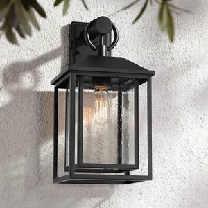 Califa Mission Outdoor Wall Light Fixture Black 18" Seedy Glass for Exterior - Picture 1 of 8