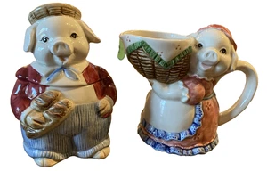 Vintage Otagiri Japan Hand Painted Ceramic Country Pig Creamer & Sugar bowl set - Picture 1 of 10