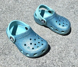 Crocs Blue Glitter Clogs Little Kids Toddler Size 6 - Picture 1 of 4