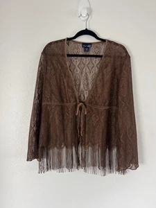 Venezia Vintage 90er braun Spitze Fransen Strickjacke Größe 14/16 launisch Fee Grunge - Bild 1 von 10
