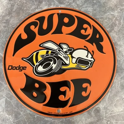 12" Dodge Mopar  Super Bee Vintage Style Embossed Round Metal Sign Orange Black - Image 1 of 4