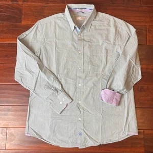 Bugatchi Uomo Gr. XL lila grün gestreift Shaped Fit strukturiertes Baumwollhemd - Bild 1 von 8