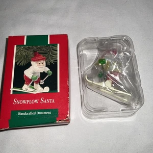 Vtg 1989 HALLMARK Snowplow Santa Ornament Skiing - Picture 1 of 9