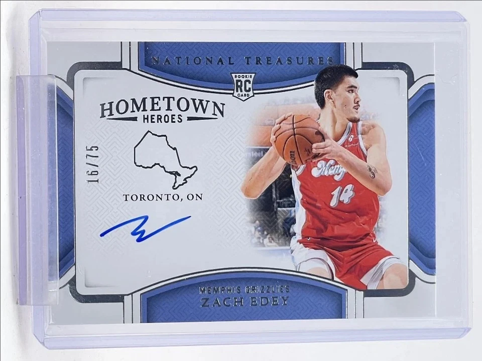ZACH EDEY 2024-25 TESOROS NACIONALES NOVATO CIUDAD NATAL HÉROES RC AUTOMÁTICO 16/75 Foto 1 de 1