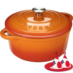 Cast Iron Dutch Oven - 24cm/4.2L Orange Enamelled Round Casserole Pot, Non-Toxic - Picture 1 of 5