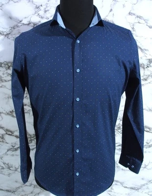 MENS PIERRE CARDIN NAVY, FINE HAILSPOT, POPLIN DRESS SHIRT SIZE SMALL 95CM - Image 1 of 4