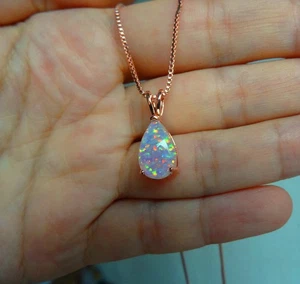 Opal Halskette Rosegold Halskette mit Feueropal Anhänger Rose Opal Edelstahl - Bild 1 von 13
