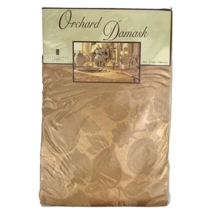 NEW Orchard Damask Tablecloth 60x104 Oblong Fruit Floral Gold Brownstone Gallery - Picture 1 of 7